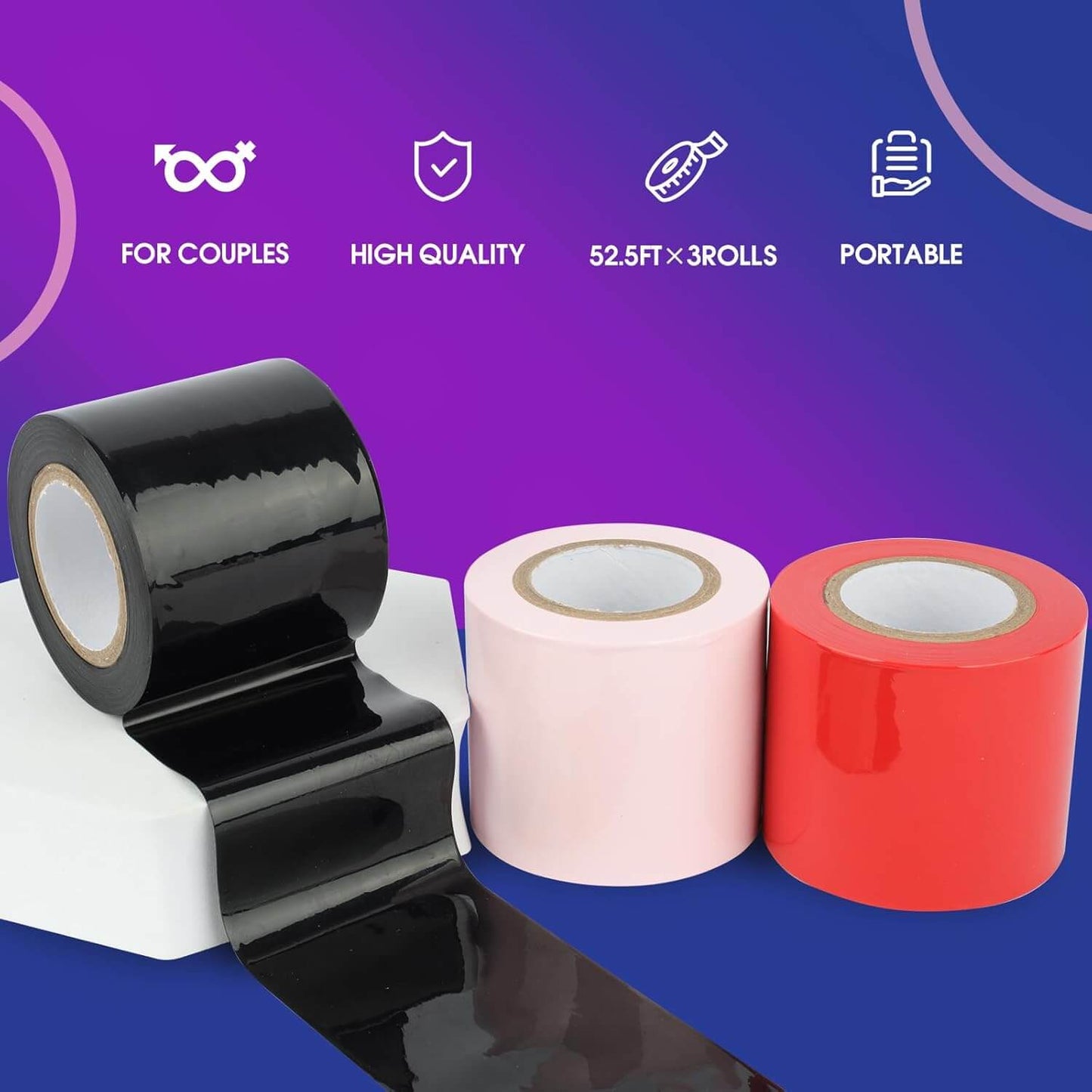 3 Rolls Electrostatic Tape with Blindfold for BDSM Games