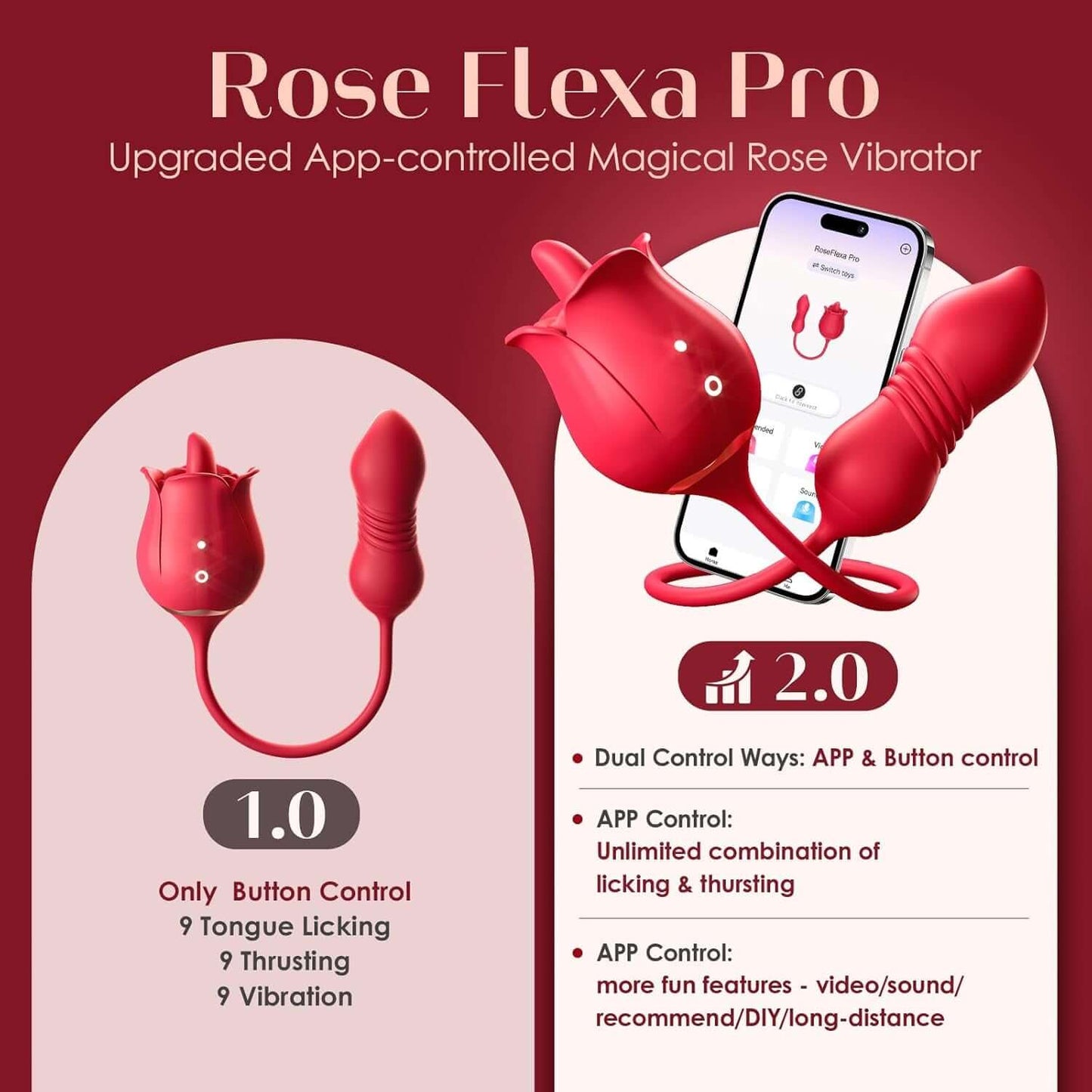 Sex Toys Rose Vibrator Dildo - 4IN1 Adult Toys for Women with 9 Tongue Licking & Thrusting Dildos G Spot Vibrators, Anal Rose Sex Toy Nipple Clitoral Stimulator Licker for Female Men Couples