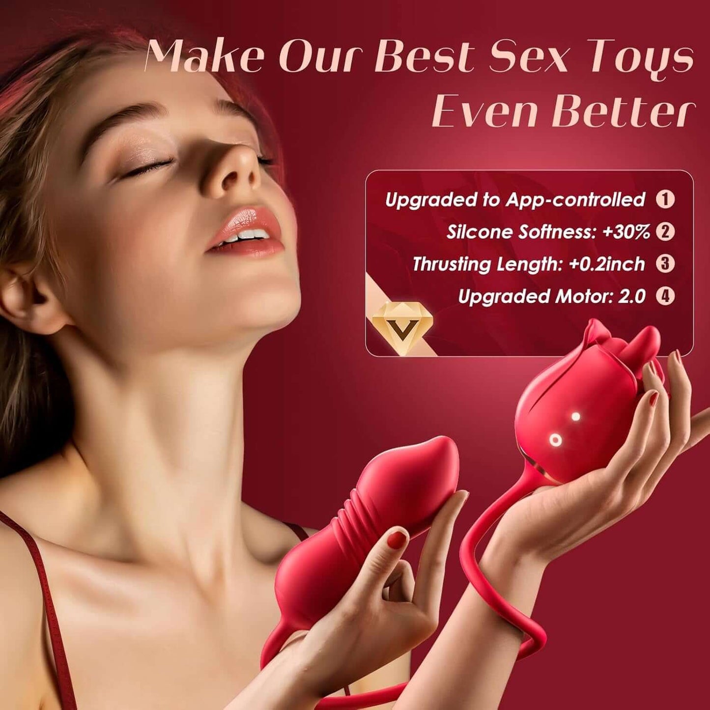 Sex Toys Rose Vibrator Dildo - 4IN1 Adult Toys for Women with 9 Tongue Licking & Thrusting Dildos G Spot Vibrators, Anal Rose Sex Toy Nipple Clitoral Stimulator Licker for Female Men Couples