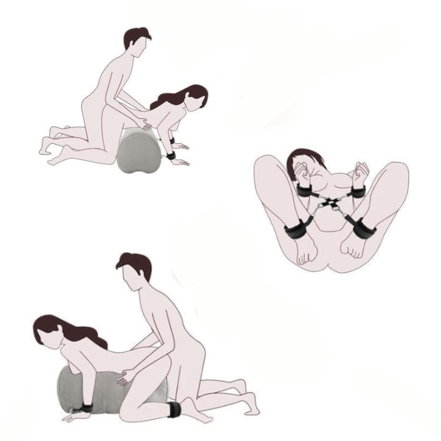 Heart shaped inflatable cushion with cuffs, showcasing versatile bedroom poses for couples.
