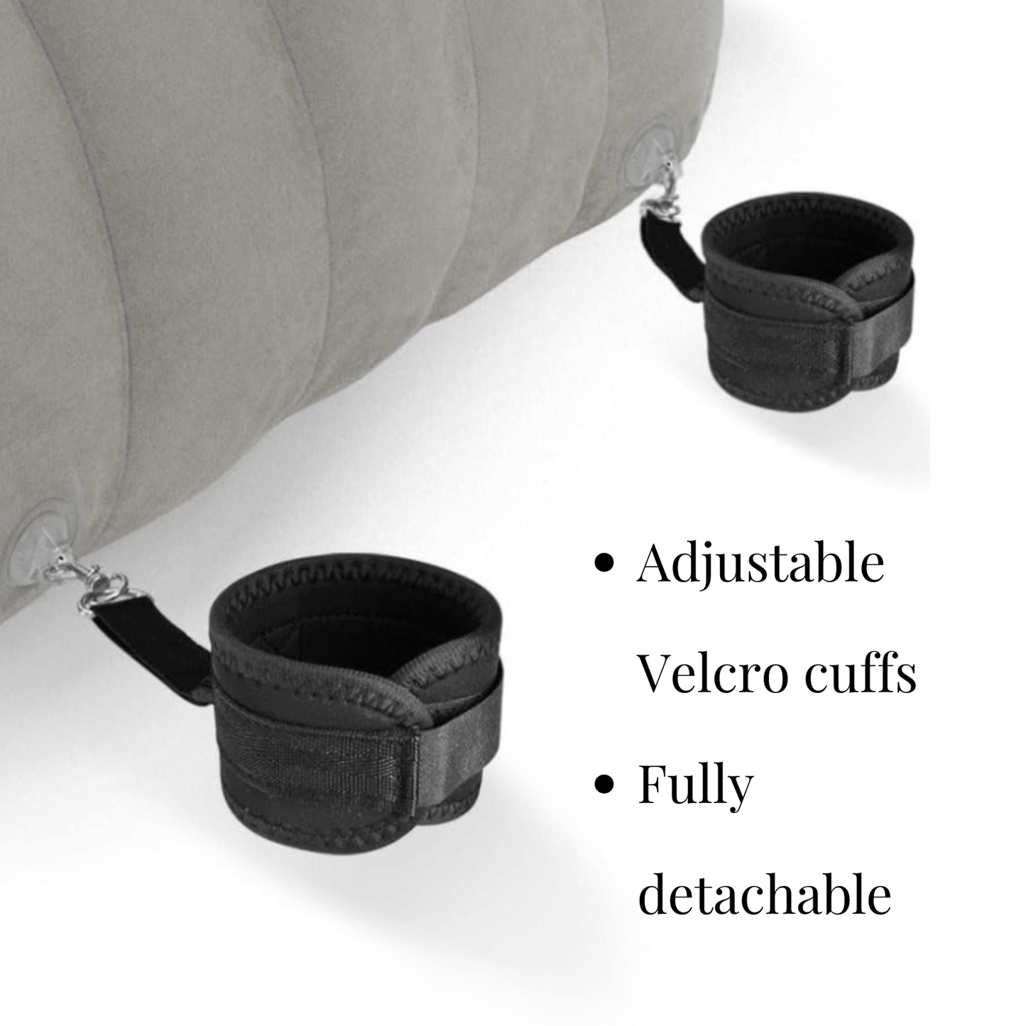 Heart Shaped Inflatable Cushion showing adjustable Velcro cuffs, designed for versatile use in the bedroom.