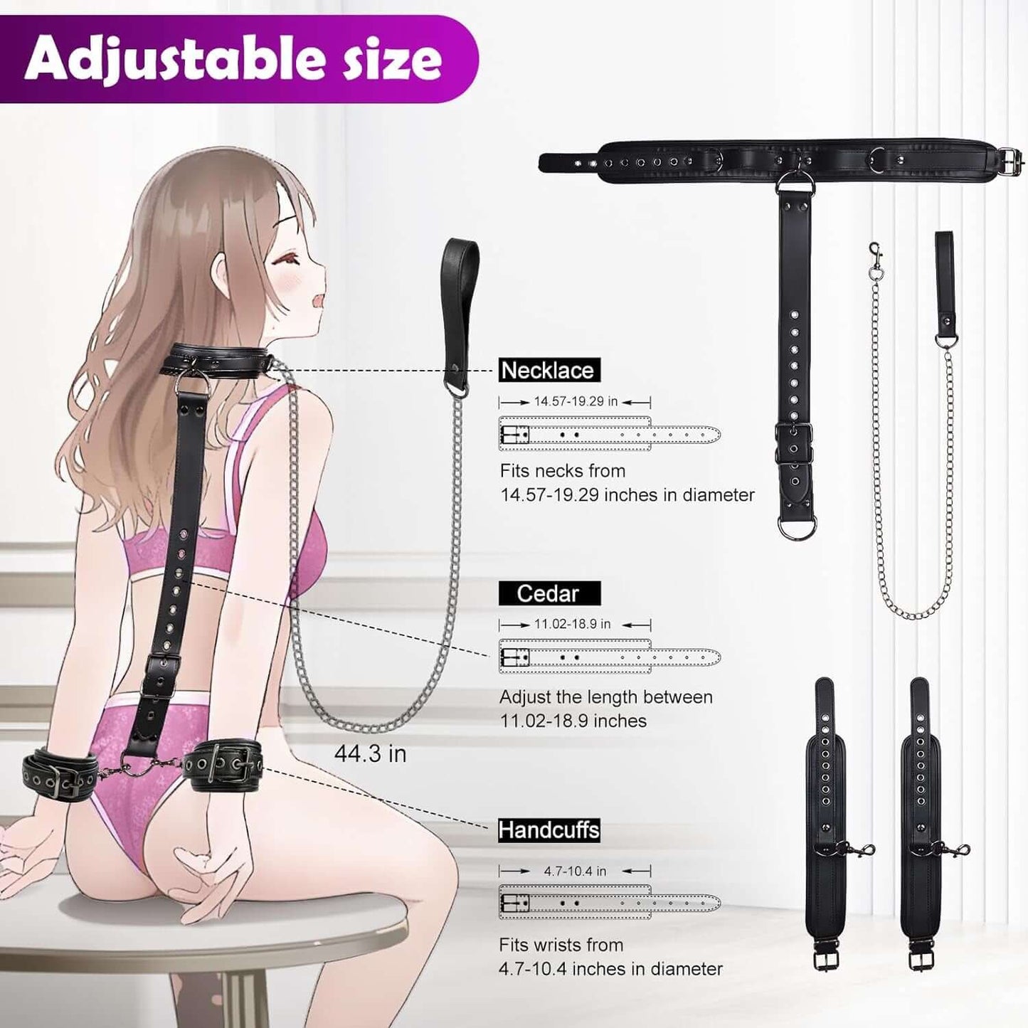 Luxury Neck to Wrist Restraints Kit with Traction Chain