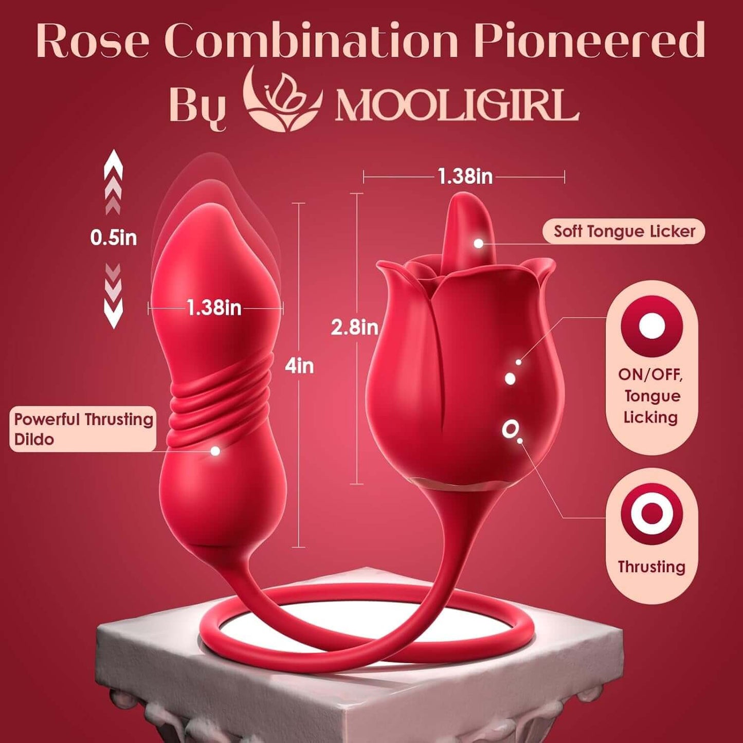 Sex Toys Rose Vibrator Dildo - 4IN1 Adult Toys for Women with 9 Tongue Licking & Thrusting Dildos G Spot Vibrators, Anal Rose Sex Toy Nipple Clitoral Stimulator Licker for Female Men Couples