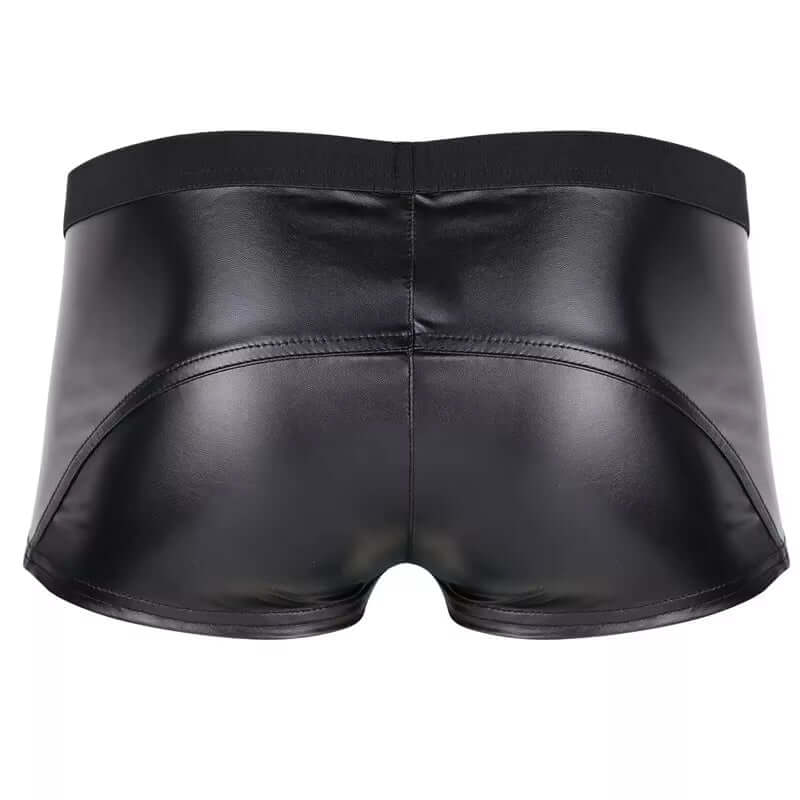 Mens Sexy Leather Lingerie Open Crotch Short Pants for Sex Soft Latex Fetish Boxer Crotchless Leather Underwear Bulge Pouch Sexi