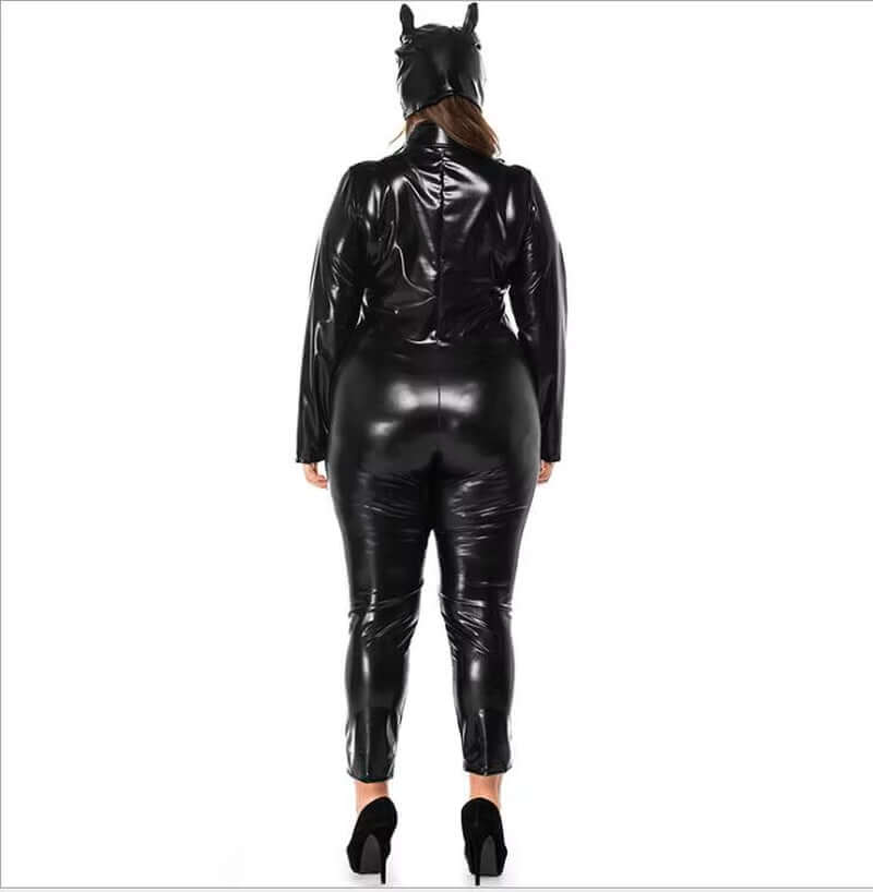 M-XXXL Women'S Sexy PU Leather Front Zipper Crotchless Cosplay Bodysuit Outfit Lingerie Clubwear
