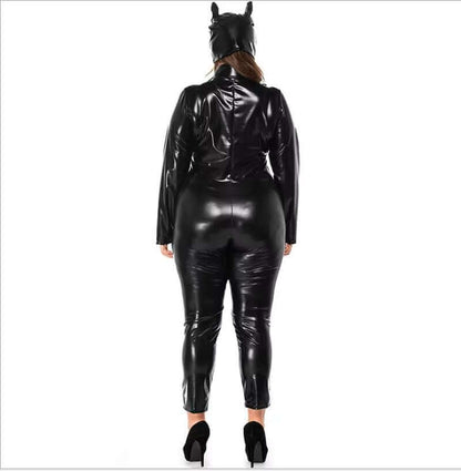 M-XXXL Women'S Sexy PU Leather Front Zipper Crotchless Cosplay Bodysuit Outfit Lingerie Clubwear