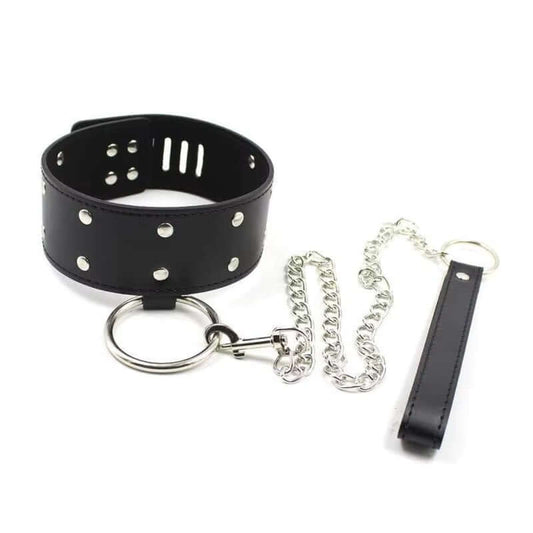 New Neck Locking Padded Posture Collar Leather Sex Collar with Steel Chain Leash Sex Toys for Couple Sex Products SM Appliance