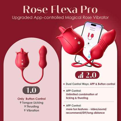 Sex Toys Rose Vibrator Dildo -  4IN1 Adult Toys for Women with 9 Tongue Licking & Thrusting Dildos G Spot Vibrators, Anal Rose Sex Toy Nipple Clitoral Stimulator Licker for Female Men Couples