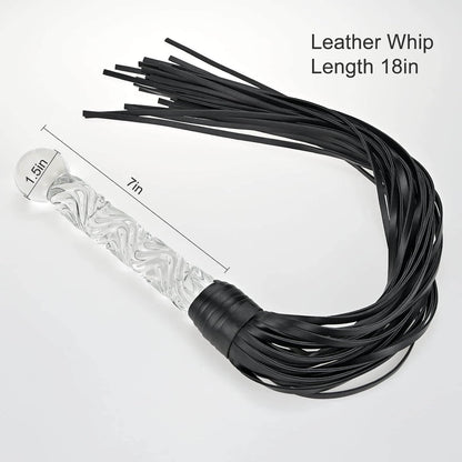 Leather Whip with Glass Pleasure Wand Fetish