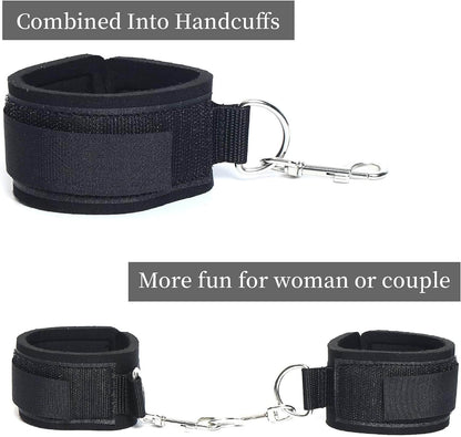 Wrist and thigh restraints set designed for couples, featuring detachable handcuffs for versatile bondage play.