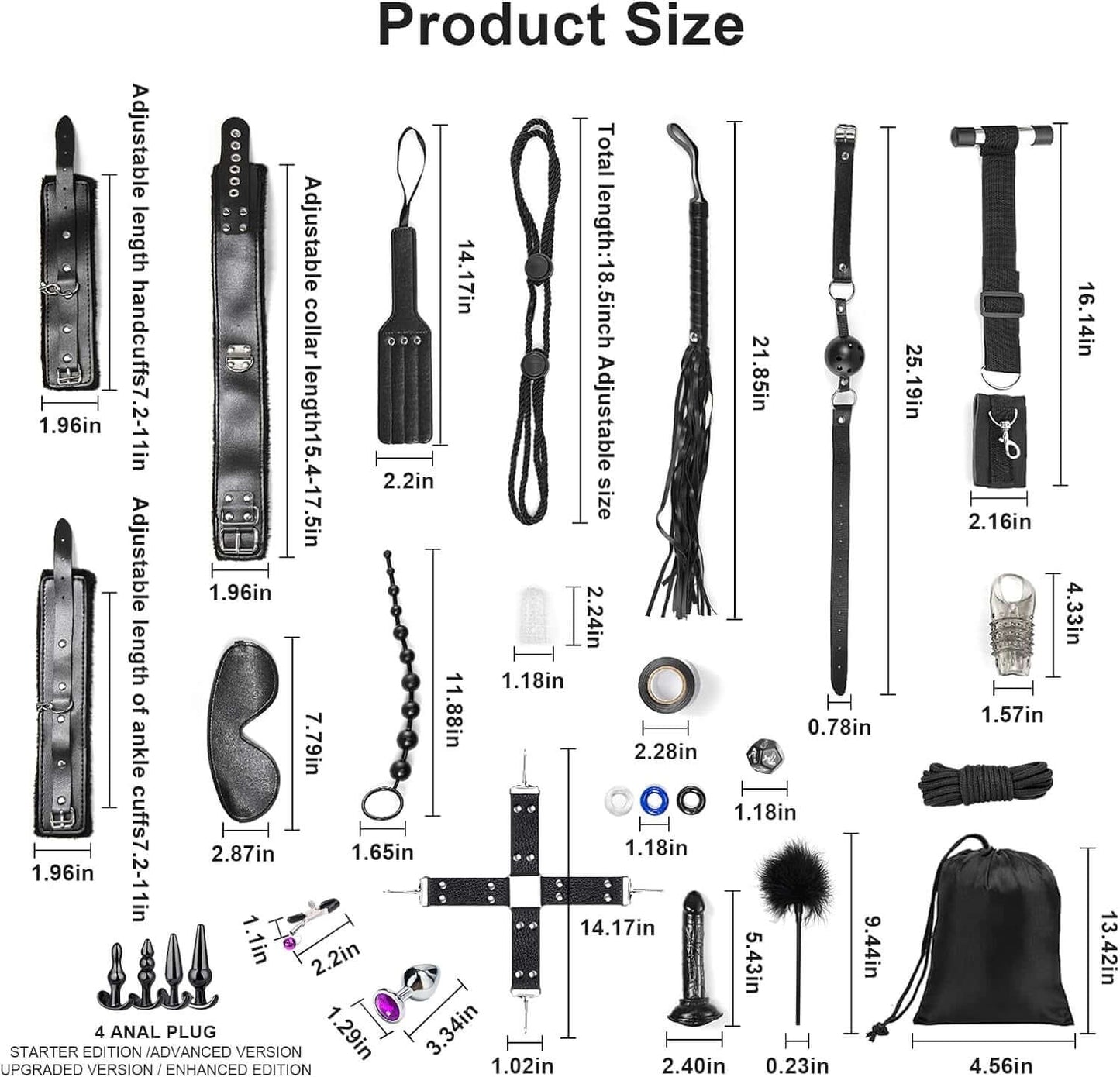36Pcs BDSM Bondage Sex Toys Sets, Upgrade Restraints Gear & Accessories, Sex Toy Kit for Women and Couples, Adults Toys with Handcuffs Sex and Anal Plug and Storage Bag