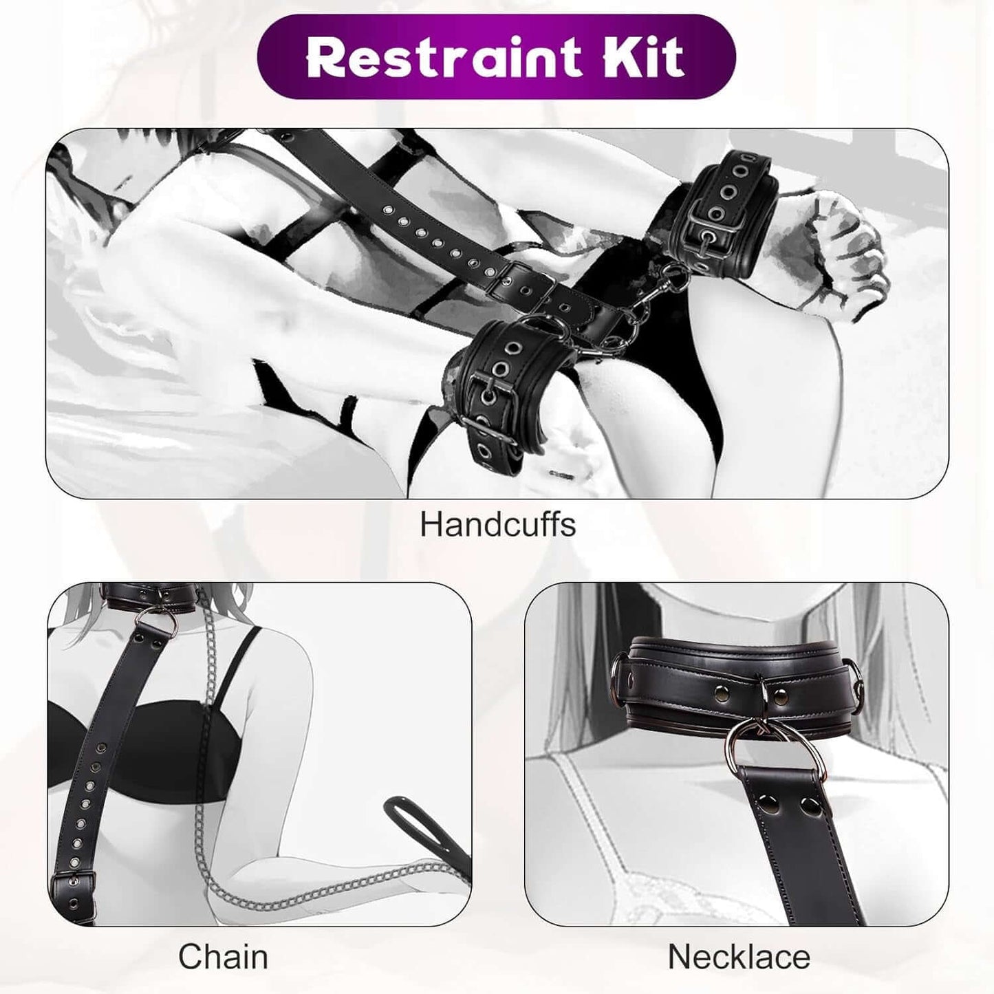 Luxury Neck to Wrist Restraints Kit with Traction Chain
