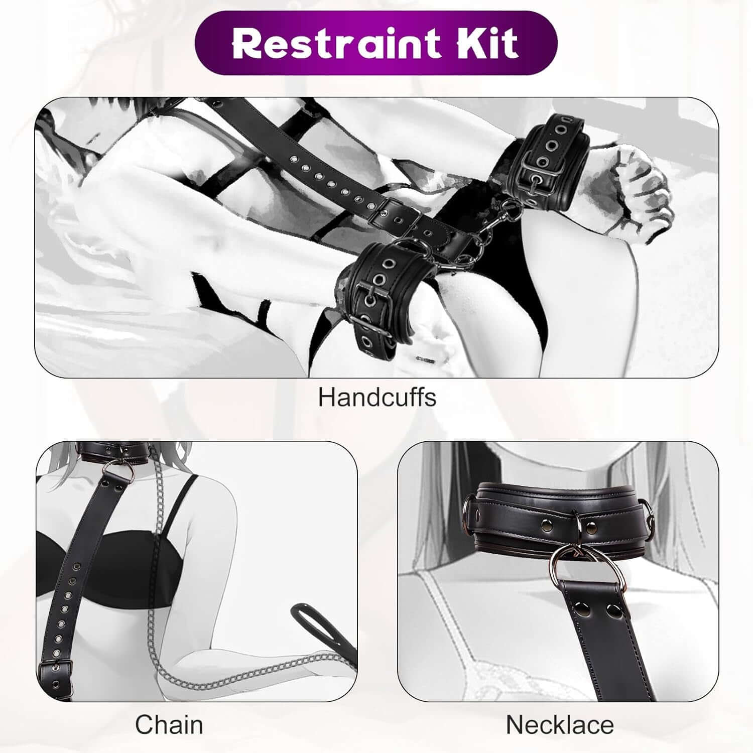 Luxury Neck to Wrist Restraints Kit with Traction Chain