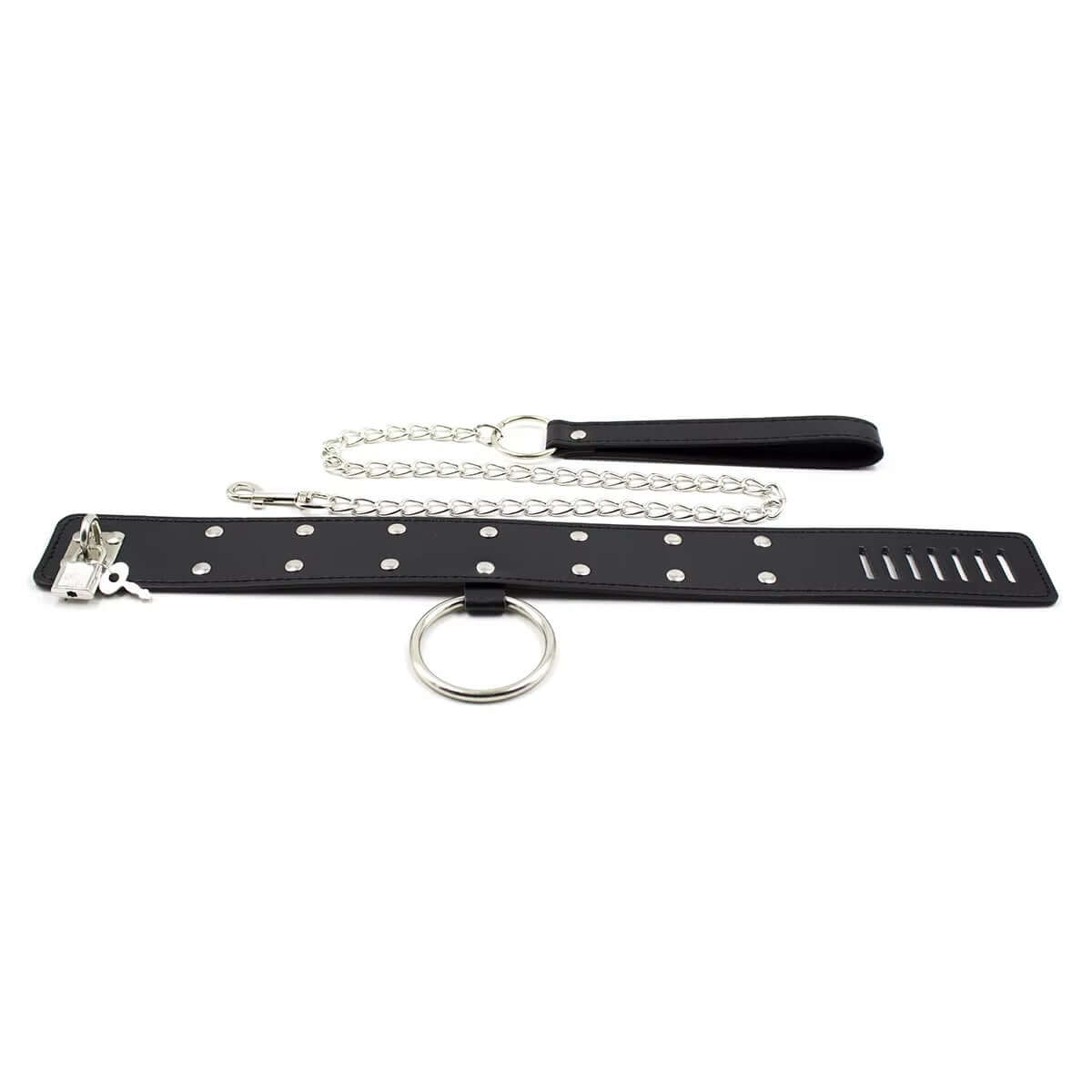 New Neck Locking Padded Posture Collar Leather Sex Collar with Steel Chain Leash Sex Toys for Couple Sex Products SM Appliance