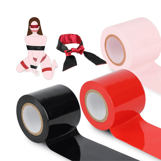 Electrostatic Bondage Tape with Blindfold- 3 Rolls
