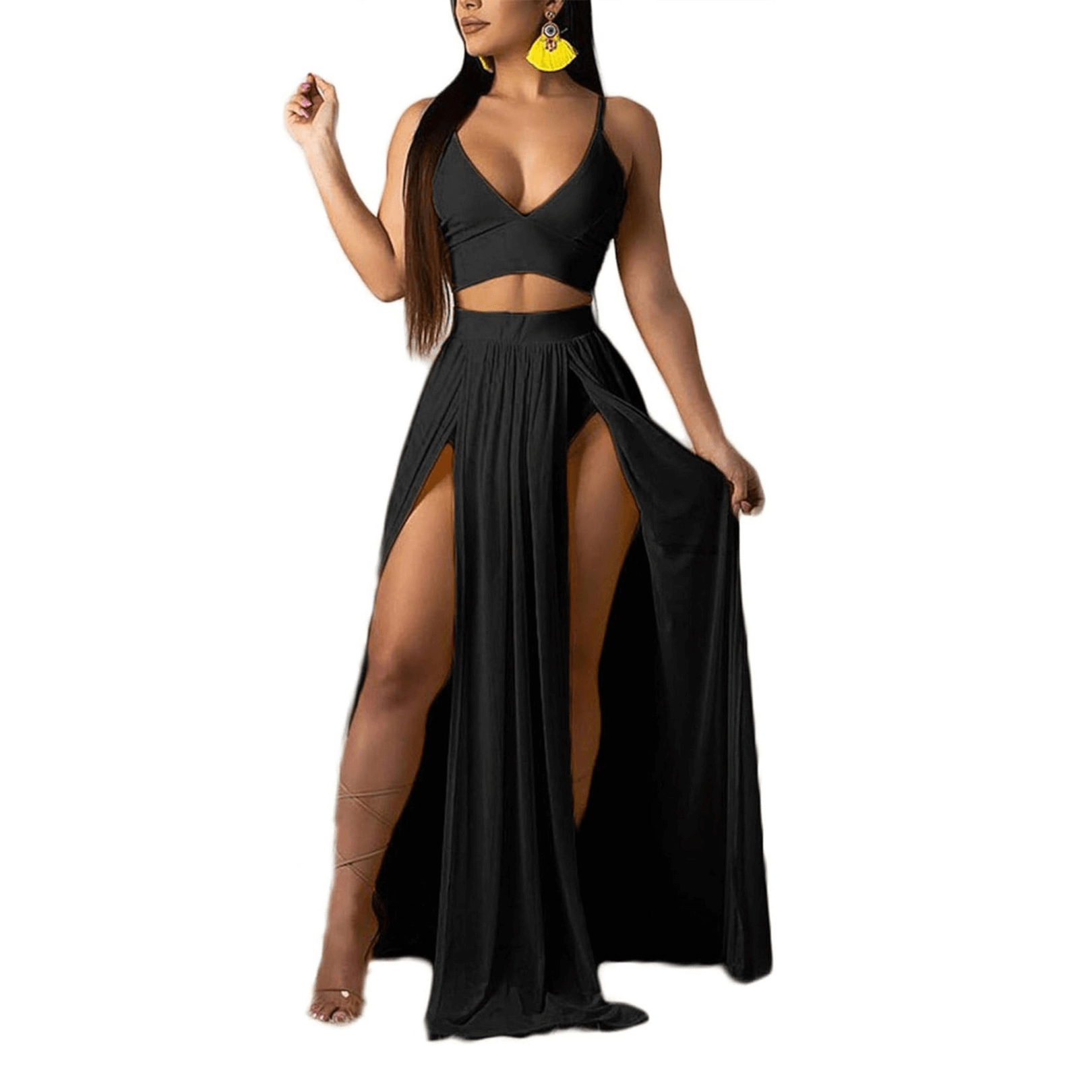 Sexy Chiffon Strap Split Maxi Dress