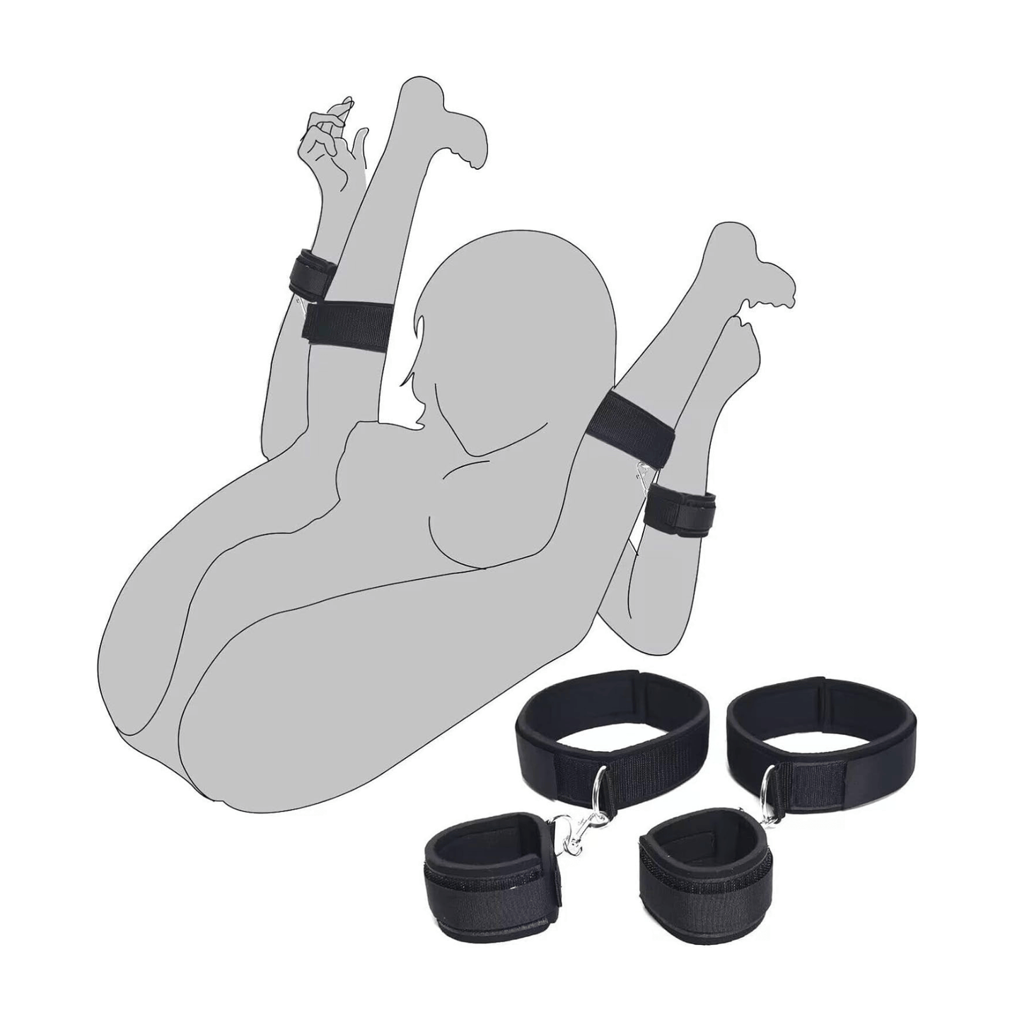 Wrist and thigh restraints set from Club69, designed for enticing play and heightened pleasure with strong, padded straps.