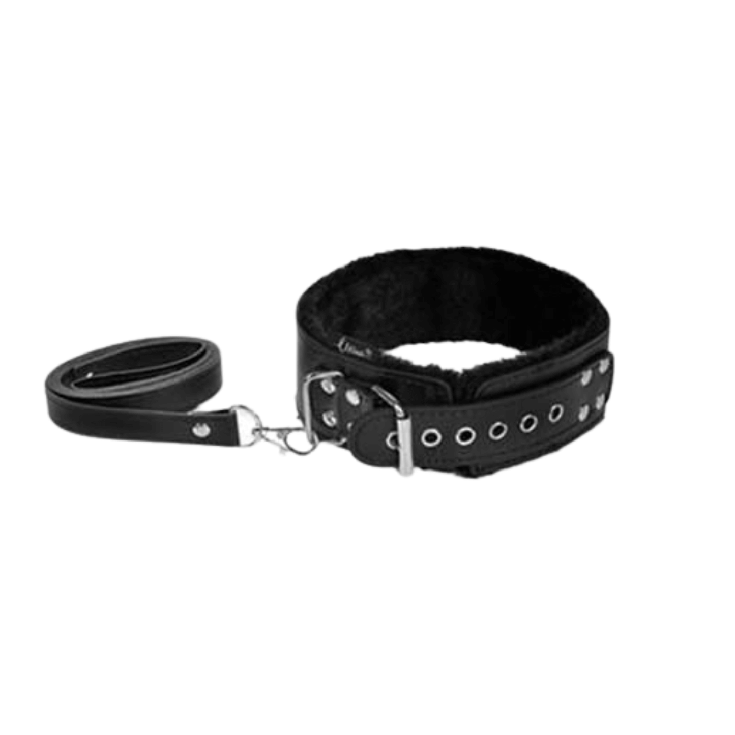 Padded black collar with leash from the Beginner Bondage Kit by Club69, perfect for exploring BDSM.