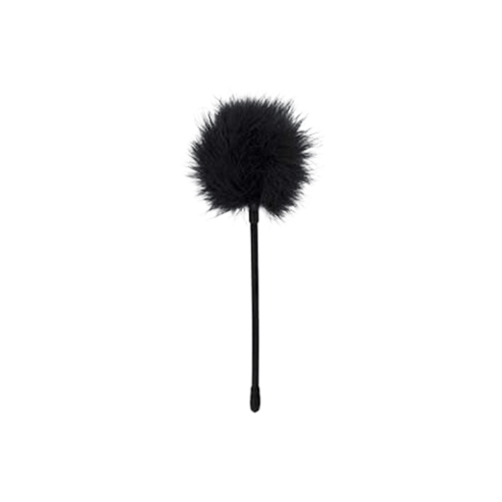 Black feather tickler for sensory play, perfect addition to bondage kits and intimate experiences.