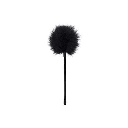 Black feather tickler for sensory play, perfect addition to bondage kits and intimate experiences.