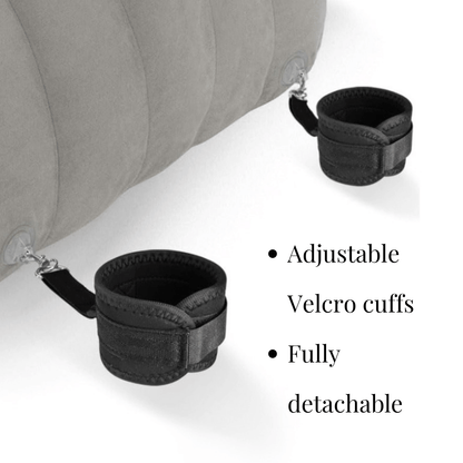 Heart Shaped Inflatable Cushion showing adjustable Velcro cuffs, designed for versatile use in the bedroom.