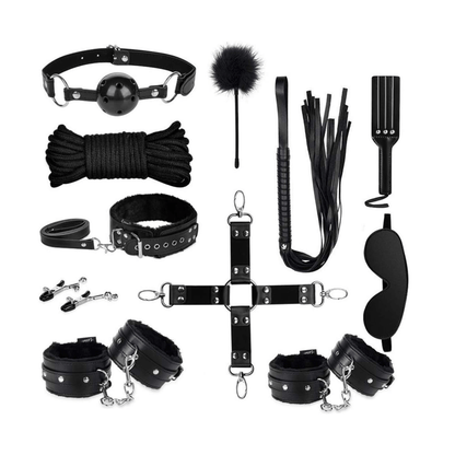 Beginner Bondage Kit by Club69 featuring shackles, collar, blindfold, ropes, and various accessories for exploration.