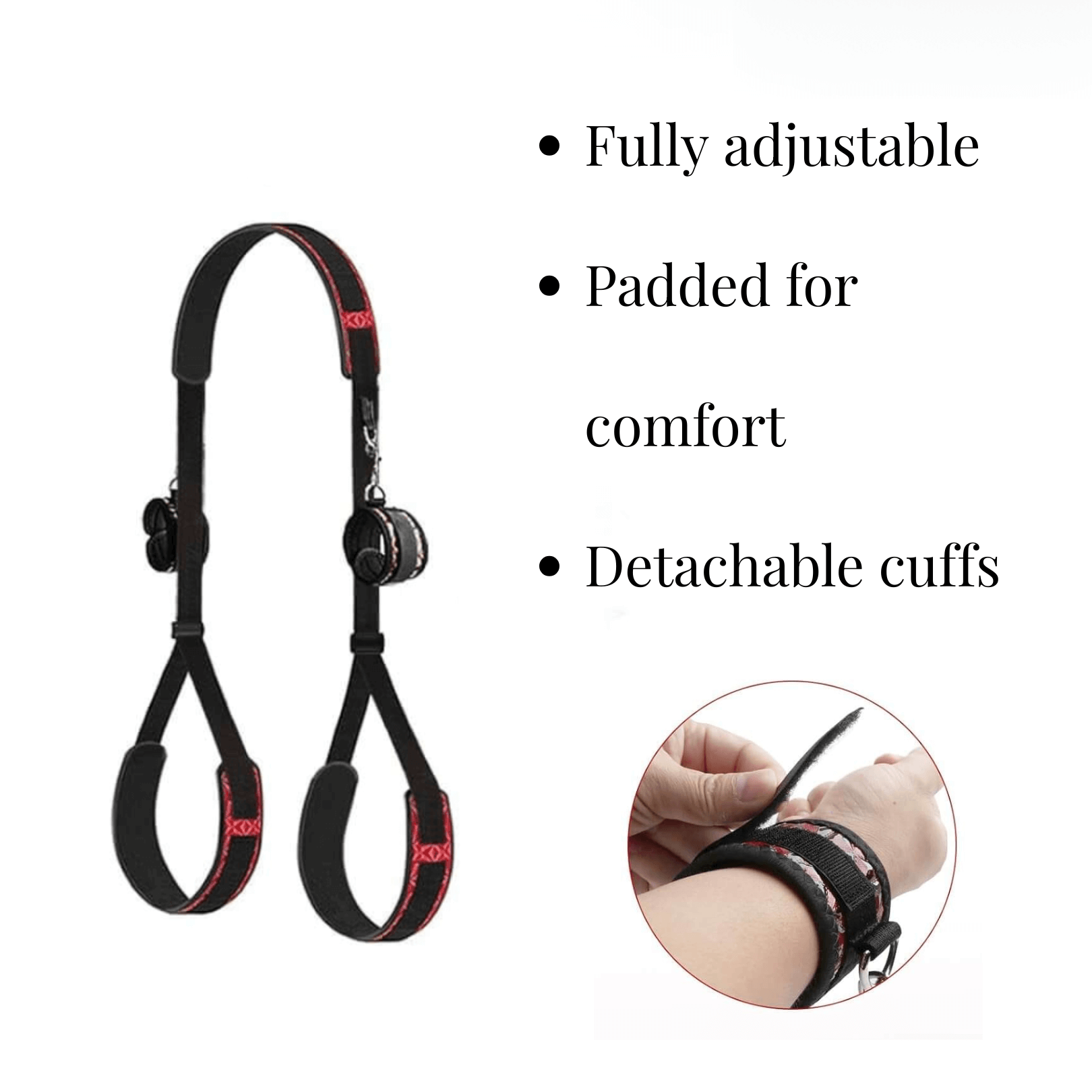 Adjustable padded cuffs for comfort and versatility, perfect for enhancing intimate experiences.