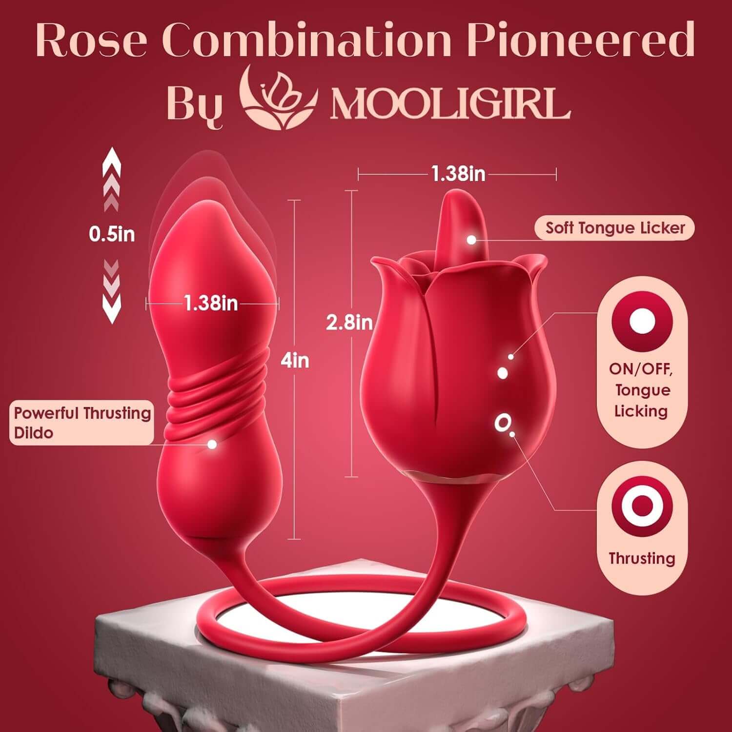 Sex Toys Rose Vibrator Dildo -  4IN1 Adult Toys for Women with 9 Tongue Licking & Thrusting Dildos G Spot Vibrators, Anal Rose Sex Toy Nipple Clitoral Stimulator Licker for Female Men Couples