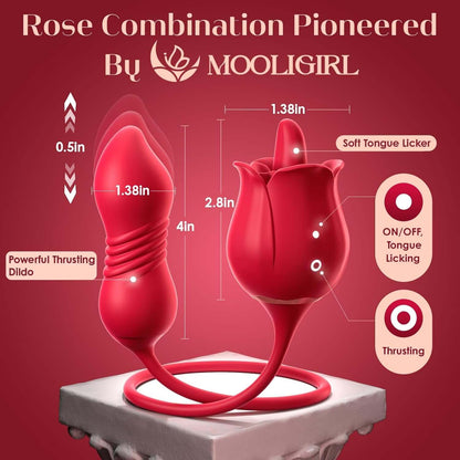 Sex Toys Rose Vibrator Dildo -  4IN1 Adult Toys for Women with 9 Tongue Licking & Thrusting Dildos G Spot Vibrators, Anal Rose Sex Toy Nipple Clitoral Stimulator Licker for Female Men Couples