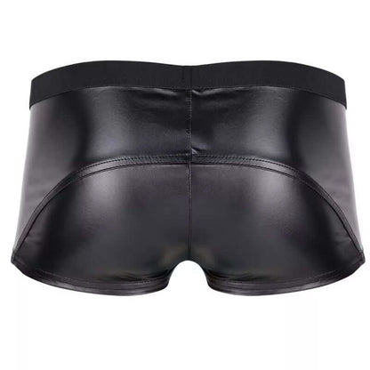 Mens Sexy Leather Lingerie Open Crotch Short Pants for Sex Soft Latex Fetish Boxer Crotchless Leather Underwear Bulge Pouch Sexi
