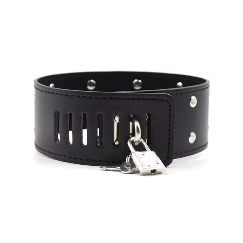New Neck Locking Padded Posture Collar Leather Sex Collar with Steel Chain Leash Sex Toys for Couple Sex Products SM Appliance