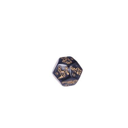 Hexagonal bondage dice with engraved symbols for adult games and activities, promoting BDSM exploration and fun.