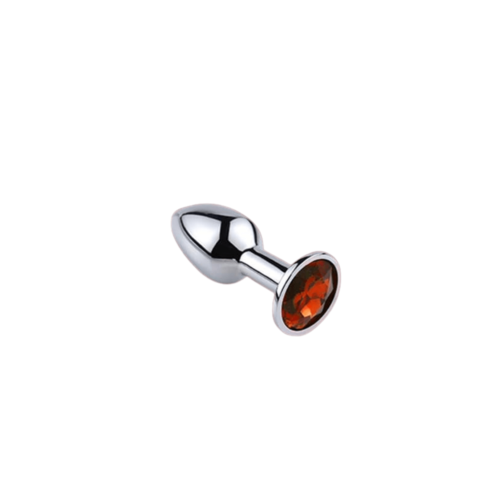 Shiny metal anal plug with an orange gem tip, perfect for enhancing intimate experiences and adding elegance.